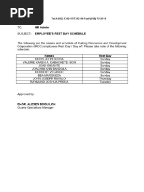 Rest Day Schedule