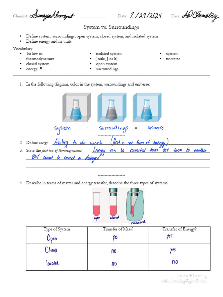 System and Surroundings in Chemistry | PDF | Applied And ...