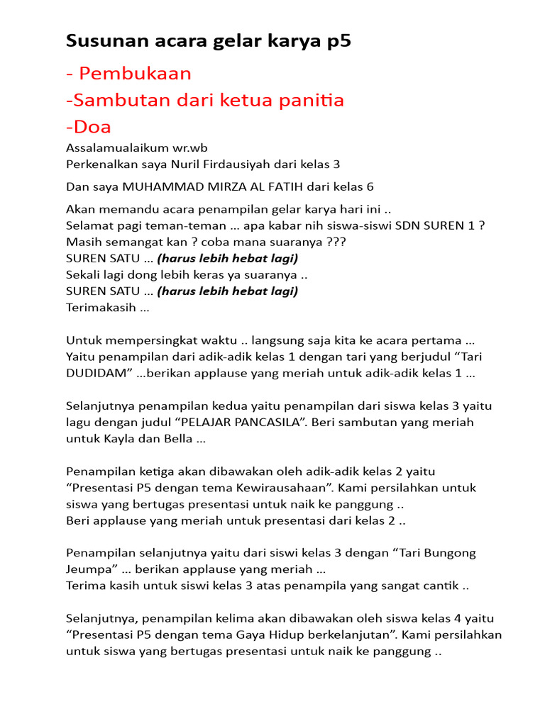 Susunan Acara Gelar Karya P5 SD | PDF | Seni & Disiplin Bahasa | Seni