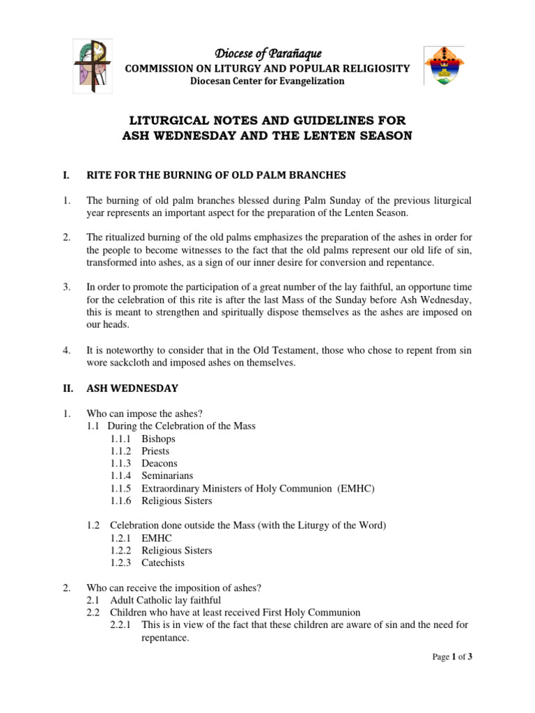 Ash Wednesday & Lenten Guidelines | PDF | Lent | Mass (Liturgy)