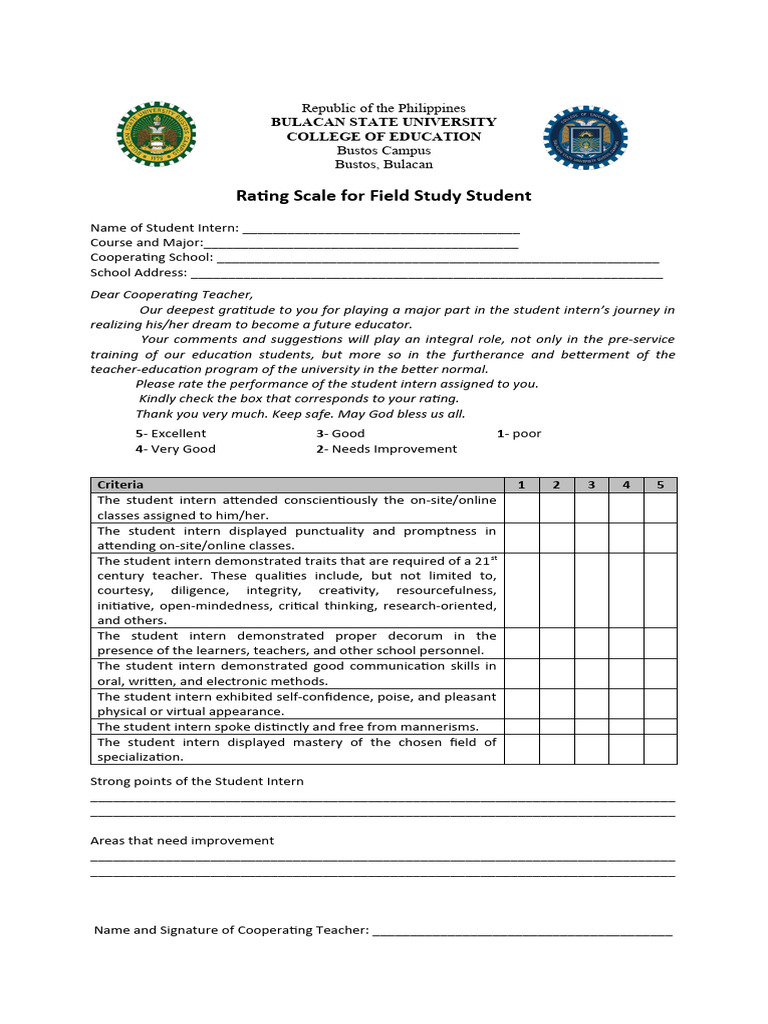 Rating Scale For Field Study Student | PDF | Human Communication ...