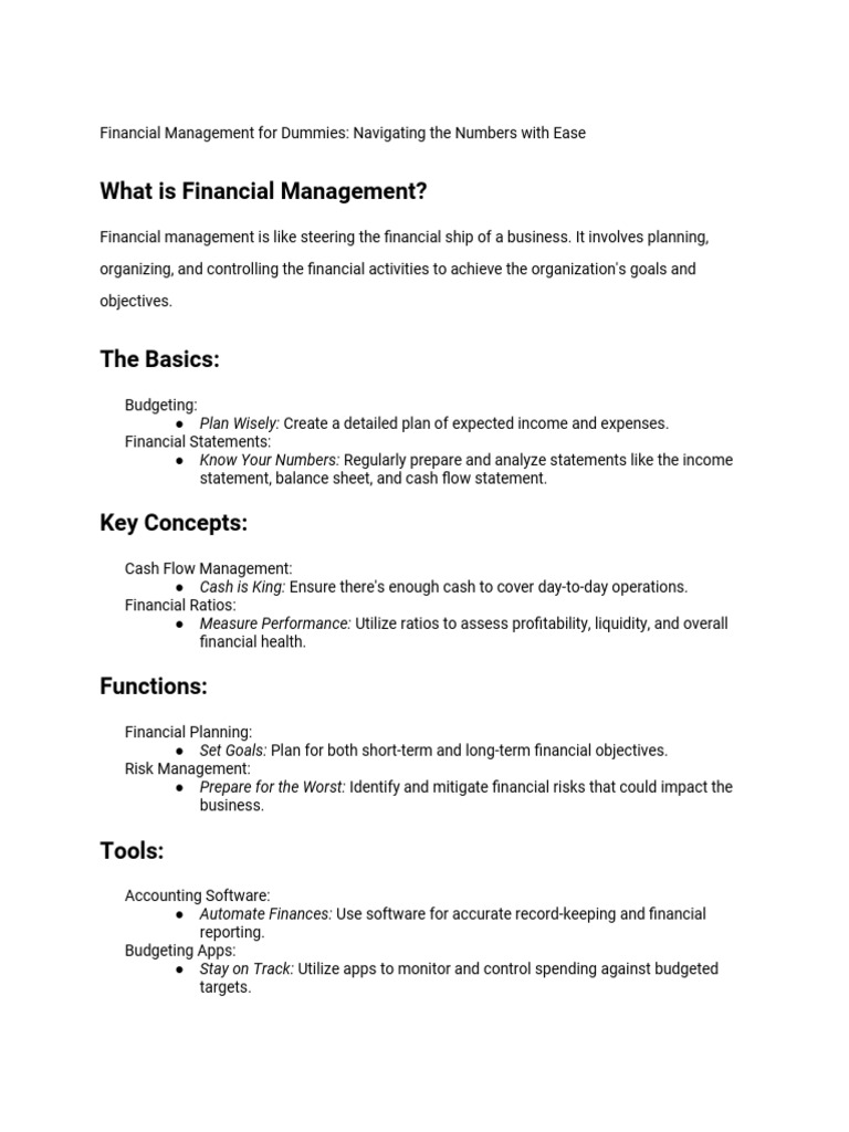 Financial management for dummies navigating the numbers with ease