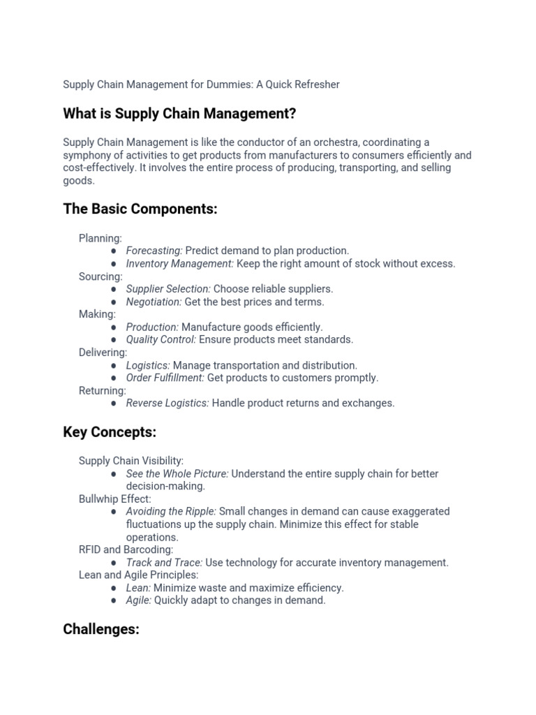 Supply Chain Management For Dummies A Quick Refresher Download Free