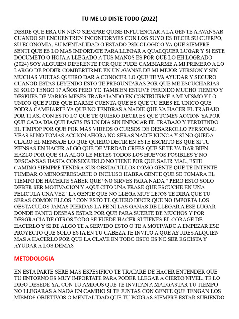 Tu Me Lo Diste Todo | PDF | Relaciones personales, crianza y desarrollo ...