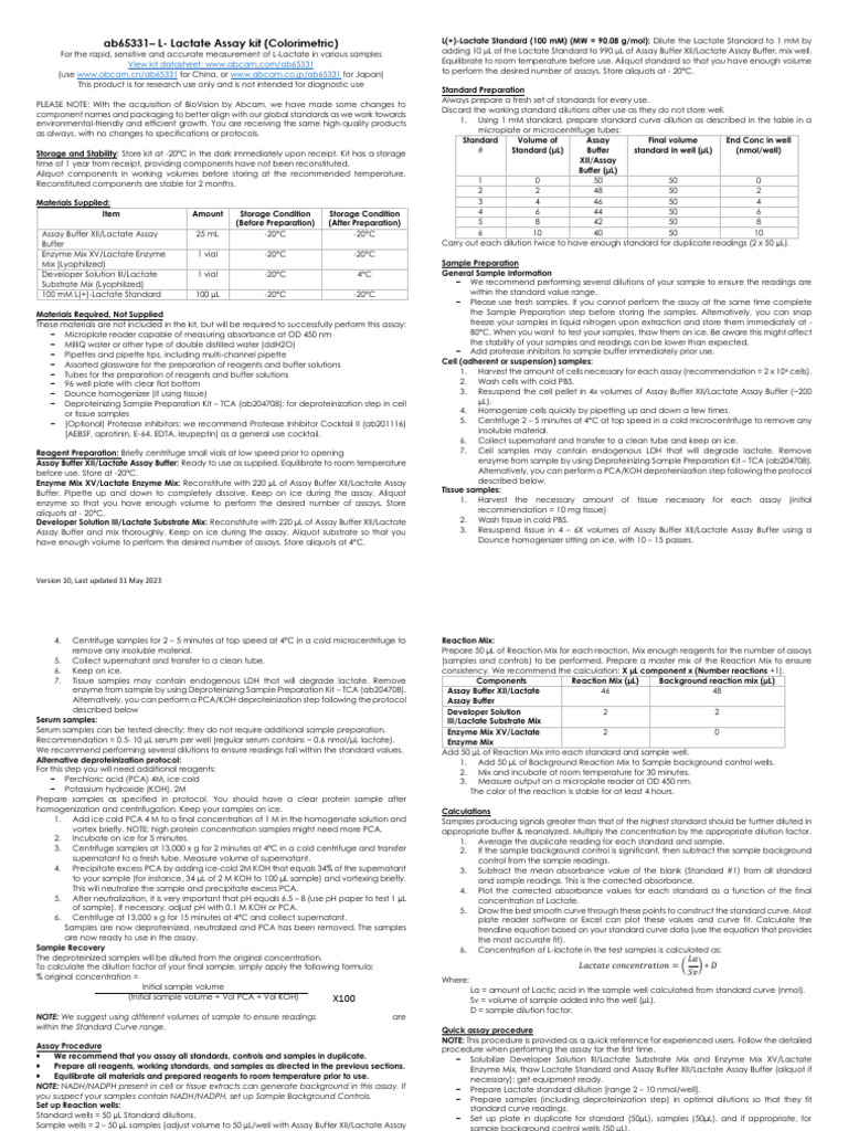 LLactateassayprotocolbookv10ab65331 (site) PDF