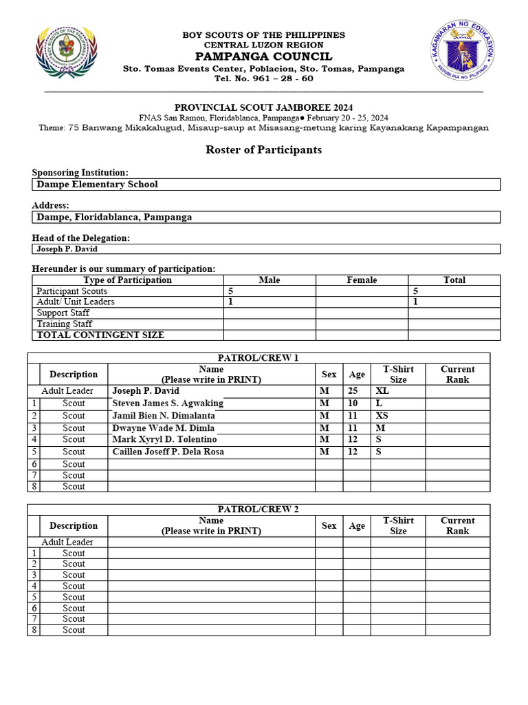 DAMPE ES Projam Roster of Participants 1 | PDF | Youth | Girl Guiding ...