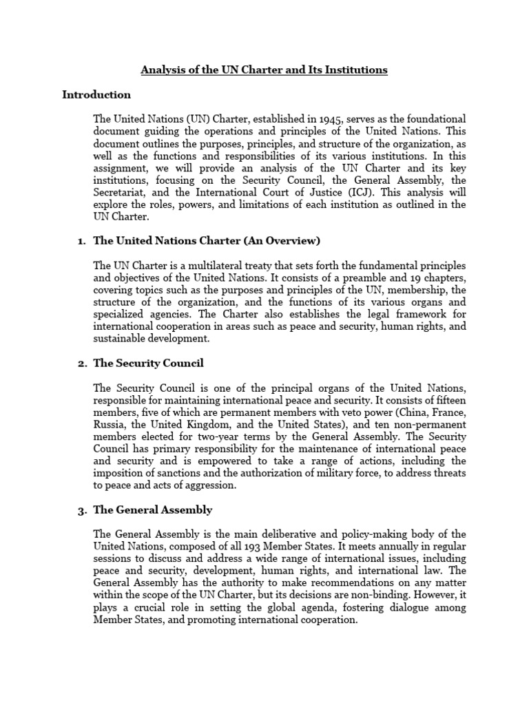 UN Charter & Institutions Overview | PDF | United Nations ...