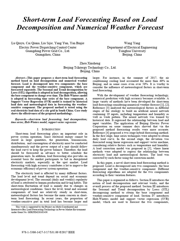 Short-Term Load Forecasting Based On Load Decomposition and Numerical ...