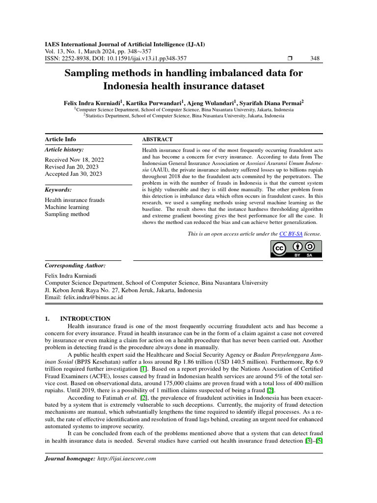 Sampling Methods in Handling Imbalanced Data For Indonesia Health ...