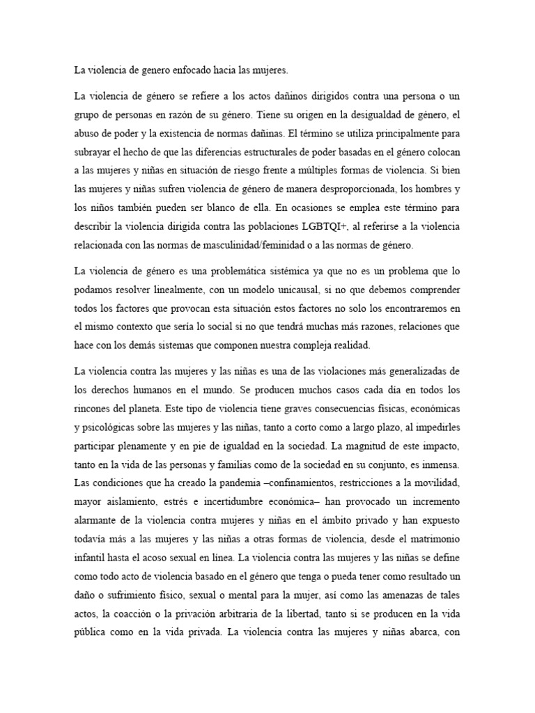 La Violencia de Genero Enfocado Hacia Las Mujeres | PDF | La violencia ...