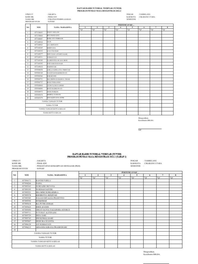 Daftar hadir tutorial pdf