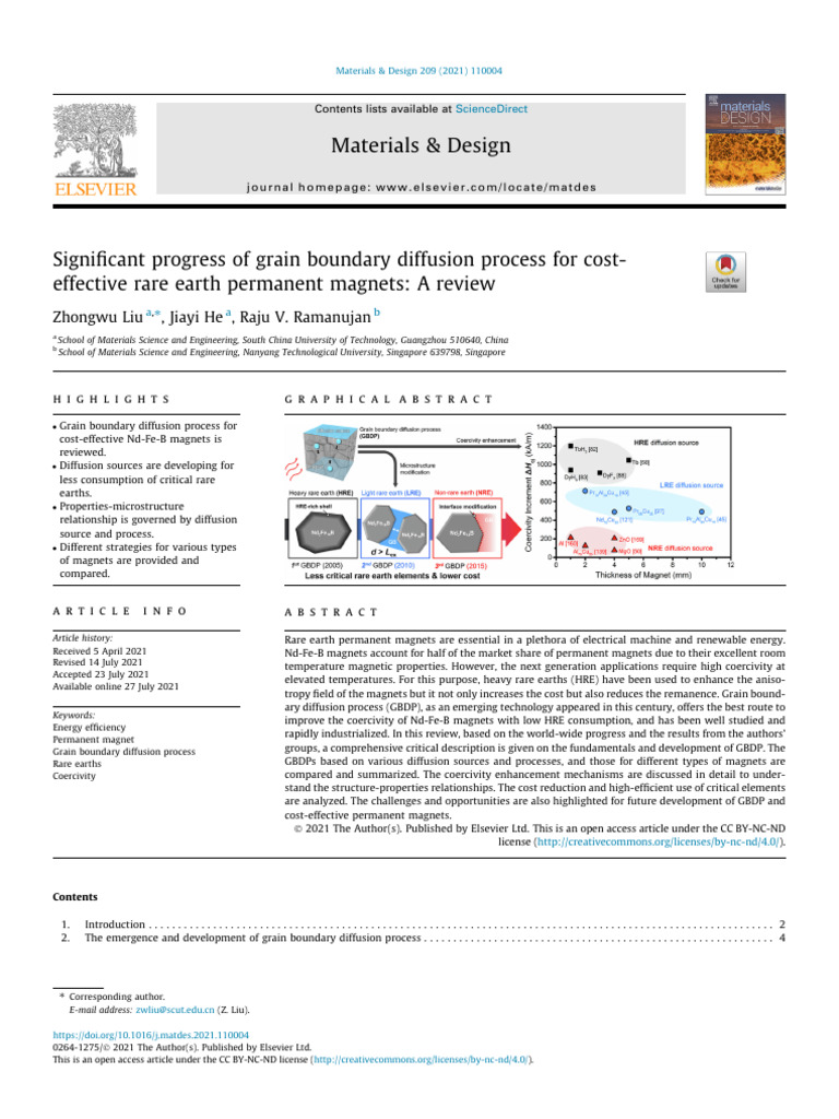 Grain Boundary Diffusion in Rare Earth Magnets | PDF | Physical ...