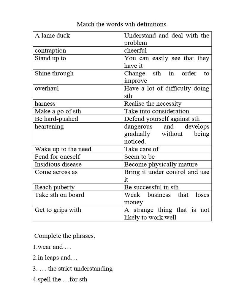 CAE Match The Words With Definitions | PDF | Career & Growth | Language ...
