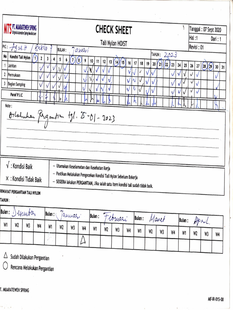 Check Sheet Hoist 2023 PDF