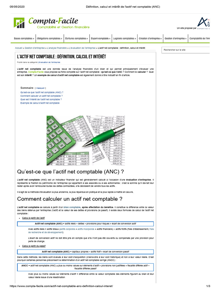 Définition, Calcul Et Intérêt de l'Actif Net Comptable (ANC) | PDF