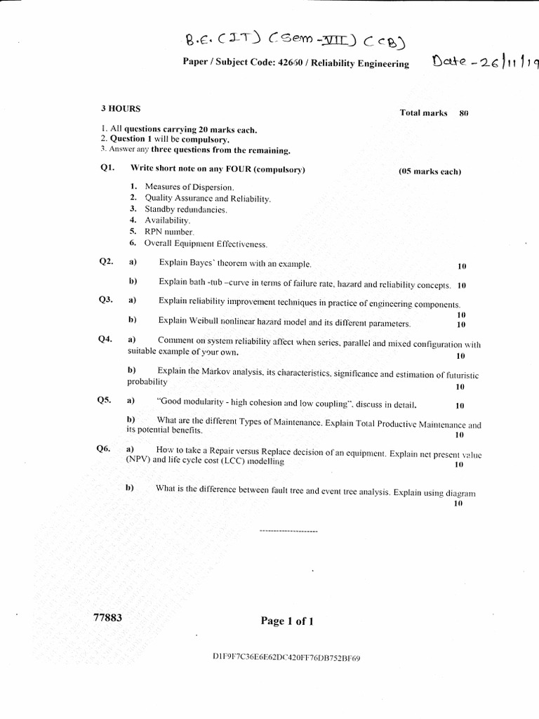 Reliability Engineering Exam Questions | PDF | Reliability Engineering ...