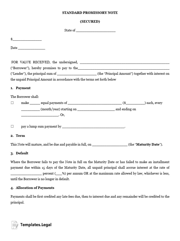 Secured Promissory Note Template | PDF | Interest | Debt