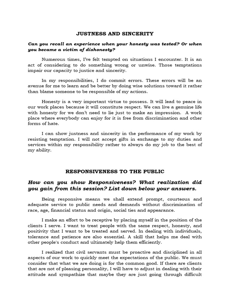 Justness and Sincerity in Public Service | PDF | Self-Improvement