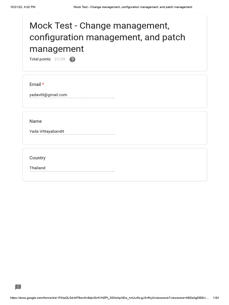 Mock test change management configuration management and patch