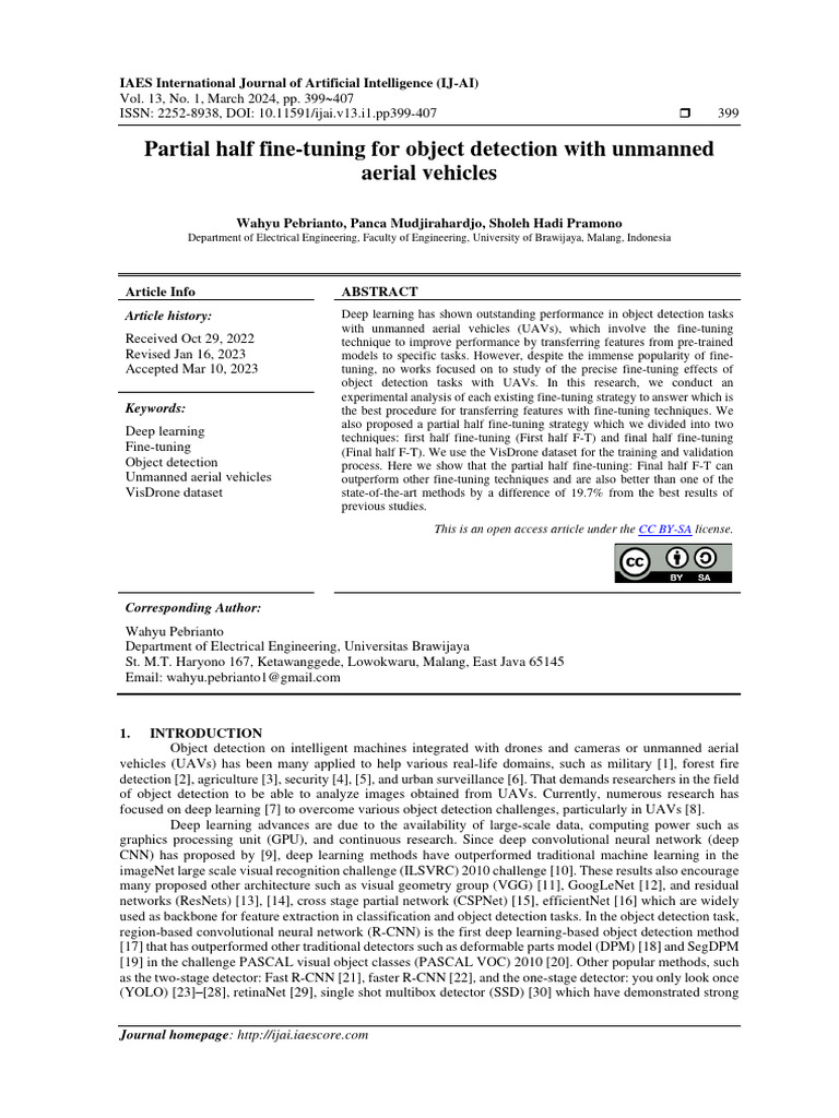 Partial half fine tuning for object detection with unmanned aerial