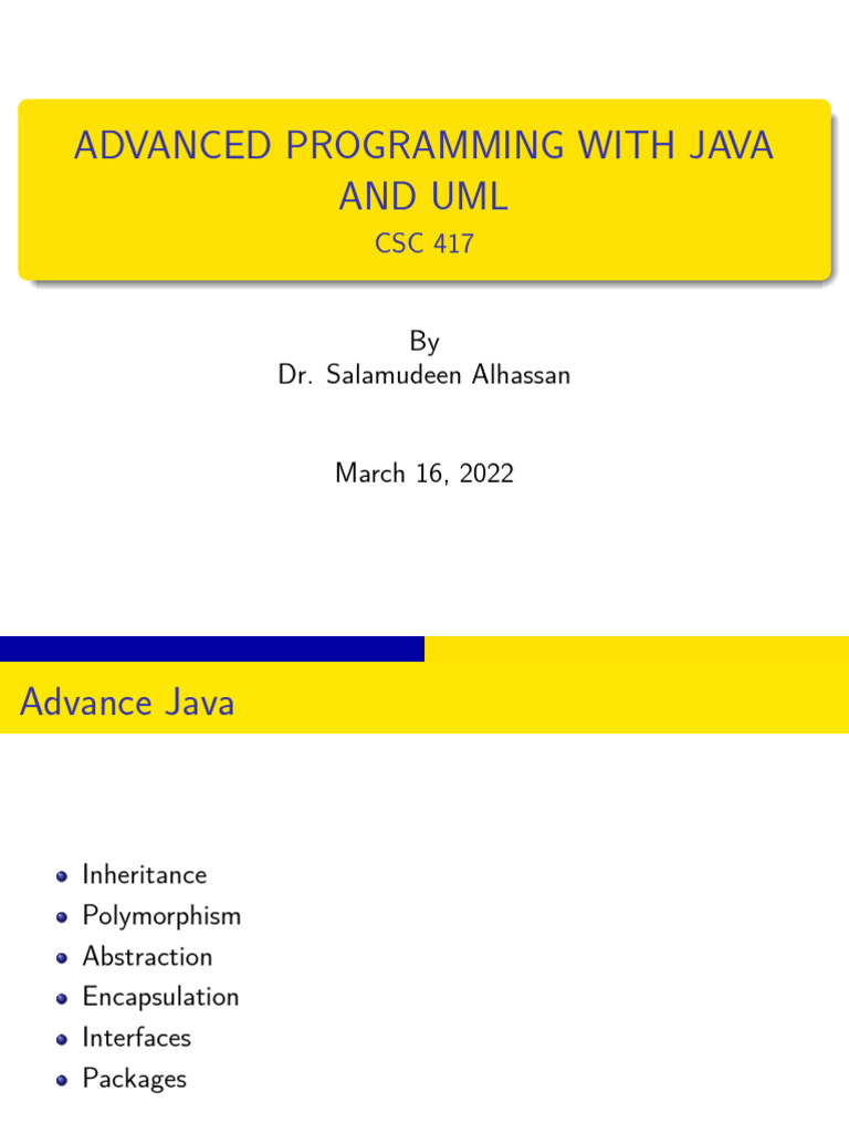 Advanced Programming With Java and Uml: by Dr. Salamudeen Alhassan ...