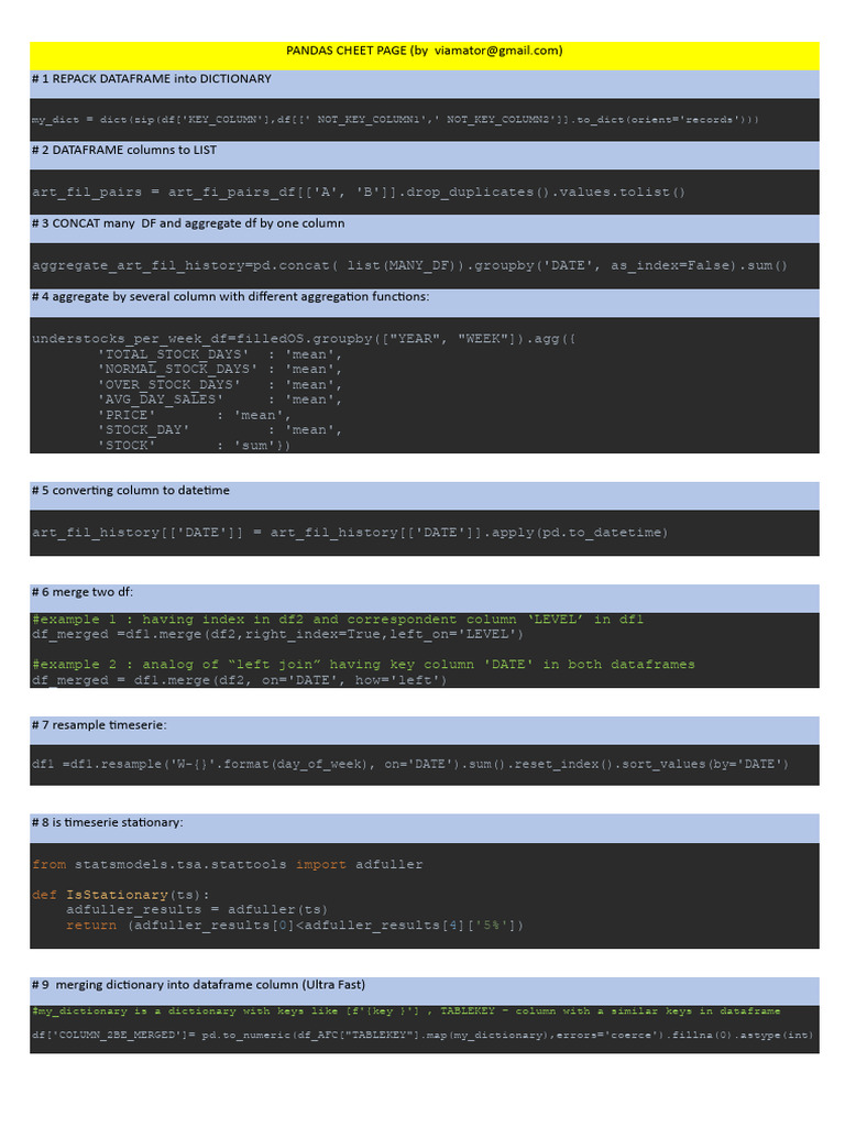 Python Panda Dataframe Cheat Sheet by VIAMATOR | PDF