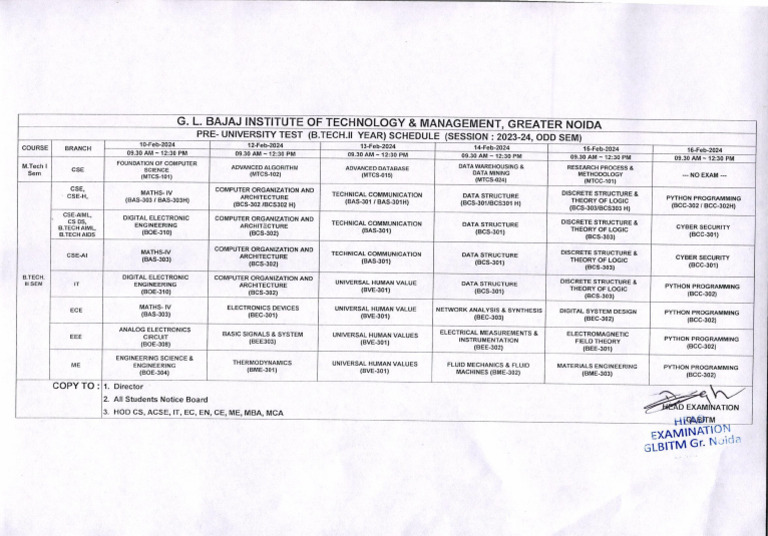 Combined Put Schedule Odd Sem 2023-24 - 0001 | PDF
