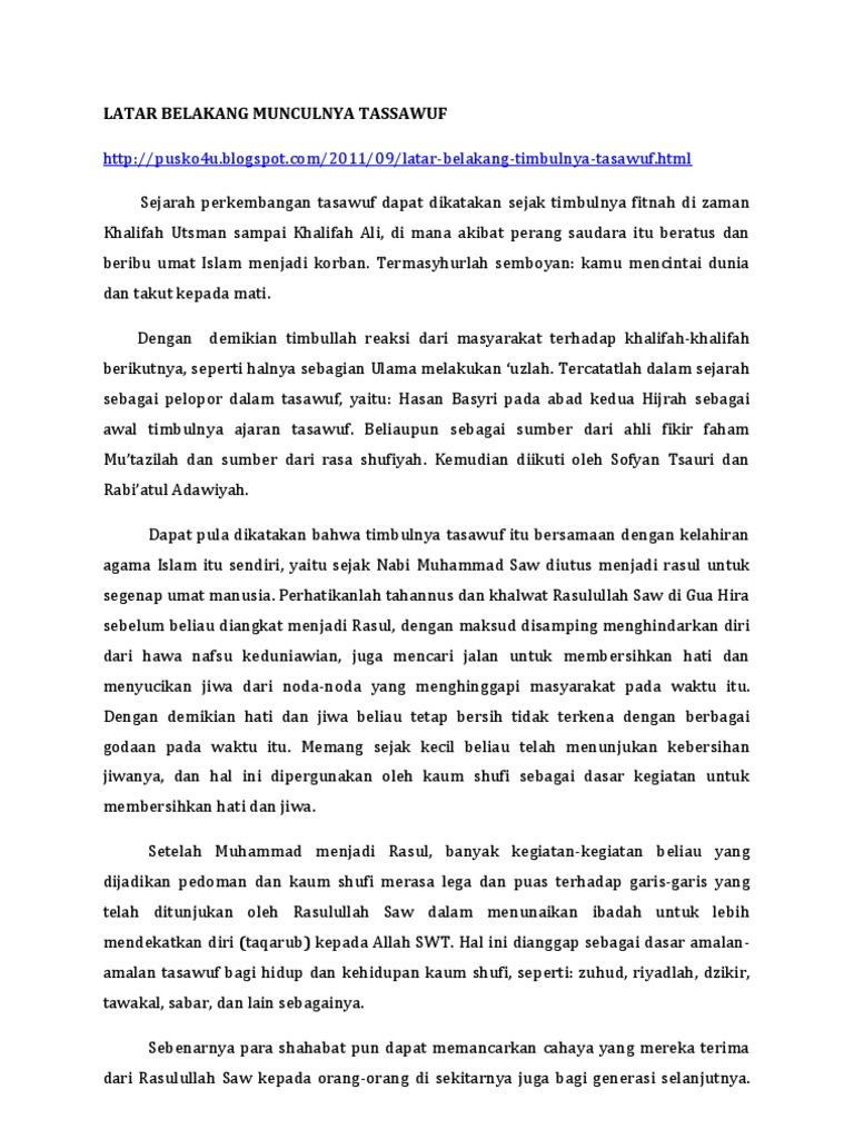 Latar Belakang Munculnya Tassawuf