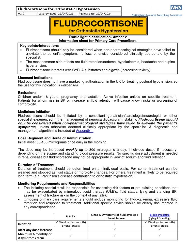 Fludrocortisone Use in Orthostatic Hypotension | PDF | Blood Pressure ...