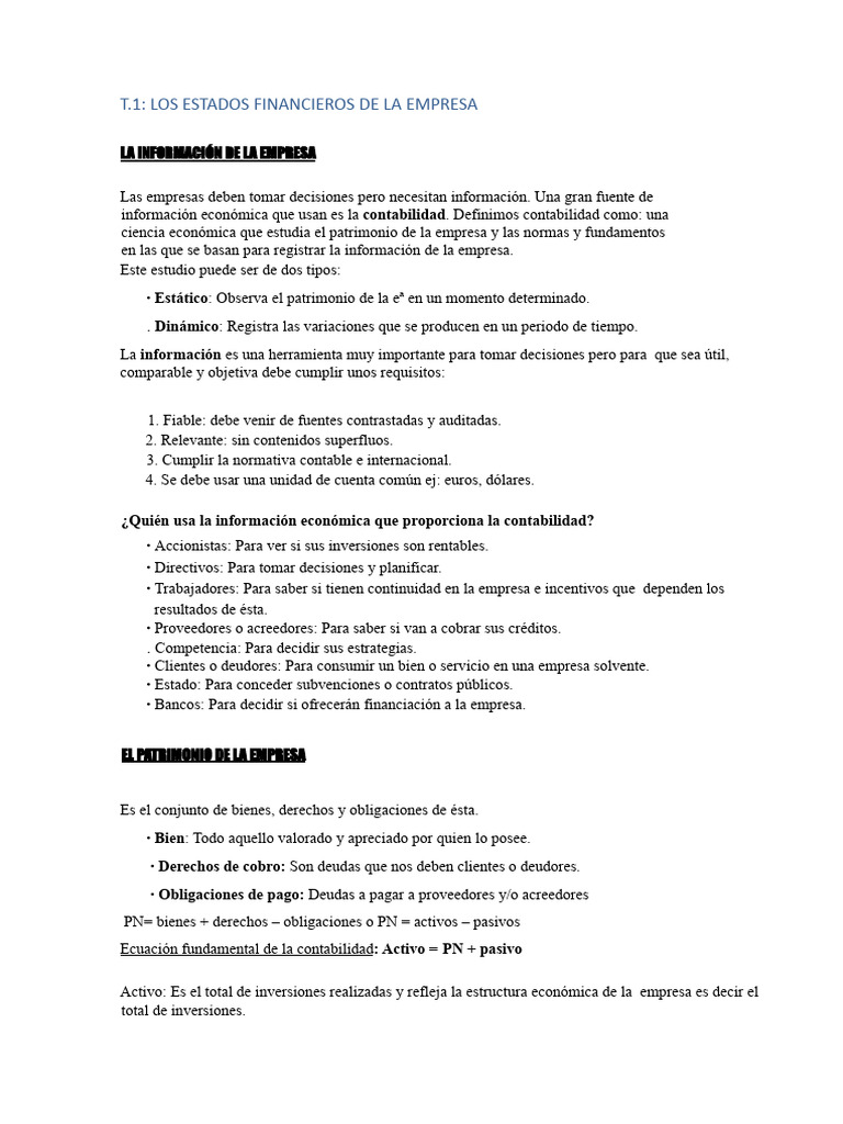 Tema 1 Estados Financieros De La Empresa Descargar Gratis Pdf