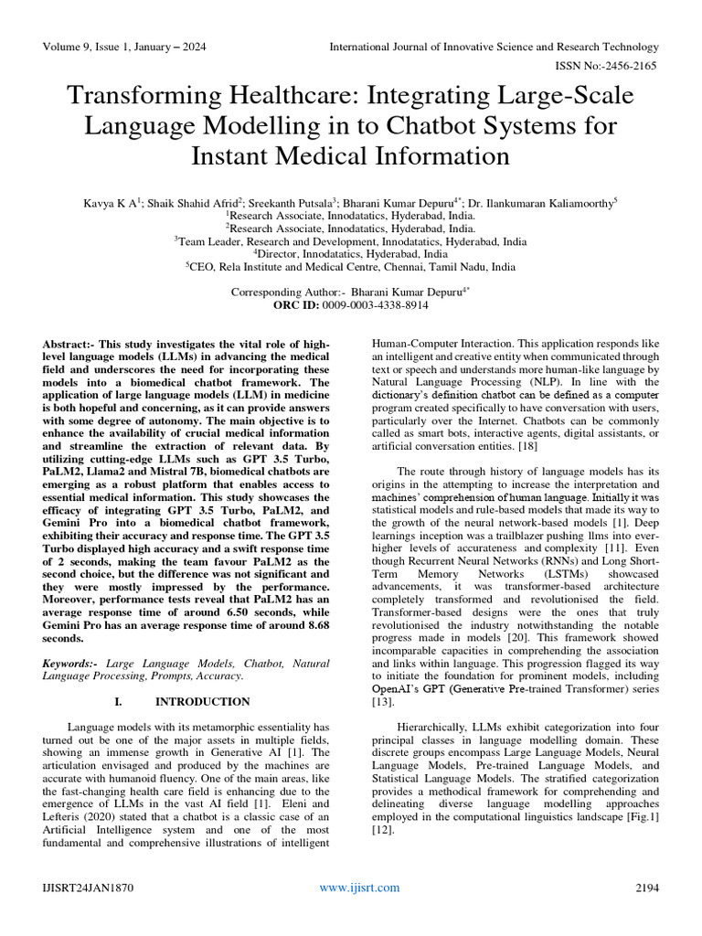 Transforming Healthcare: Integrating Large-Scale Language Modelling in ...
