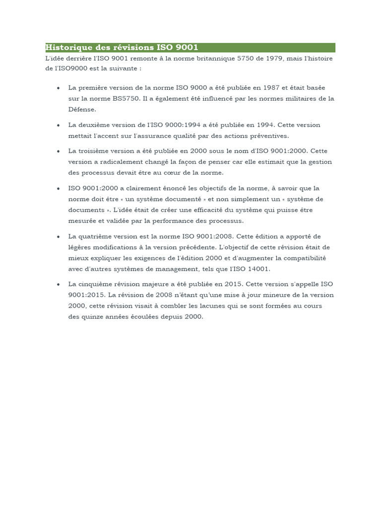 Historique des révisions ISO 9001 | PDF | Audit | Management de la qualité