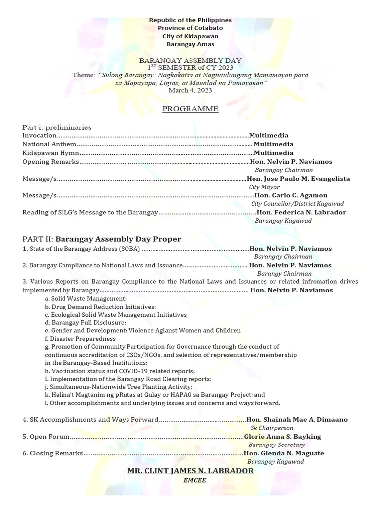 Barangay Amas Assembly Day 2023 | PDF