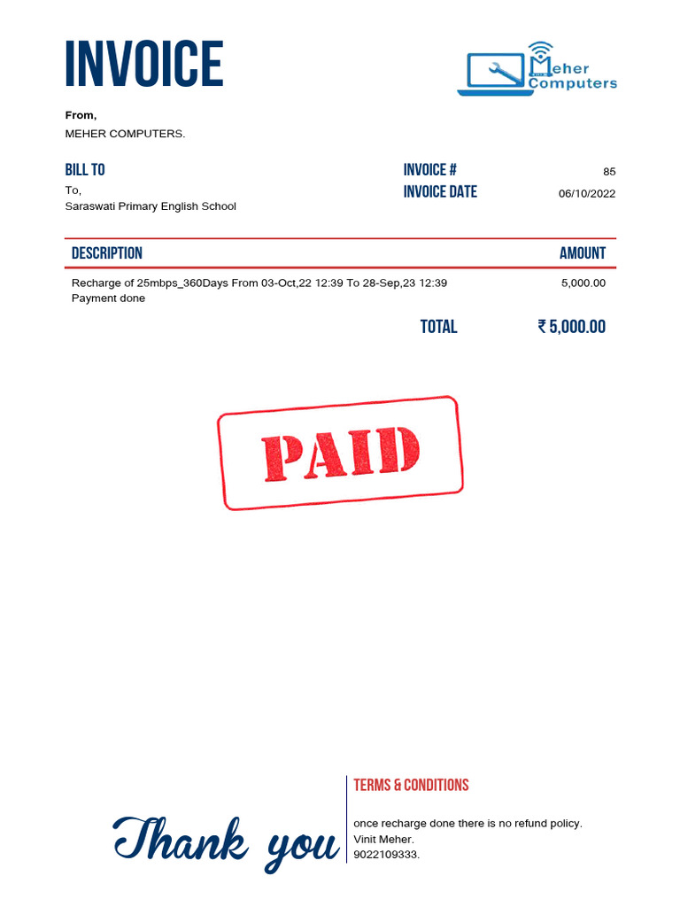 Invoice for Internet Service Recharge | PDF