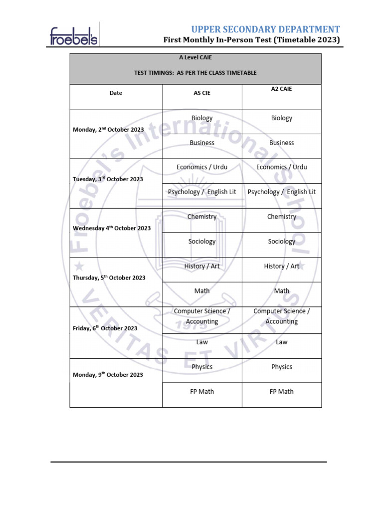 As a2 caie first monthly class test timetable pdf