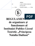 Regulamentul de Organizare Și Funcționare A IPLT Principesa Natalia Dadiani