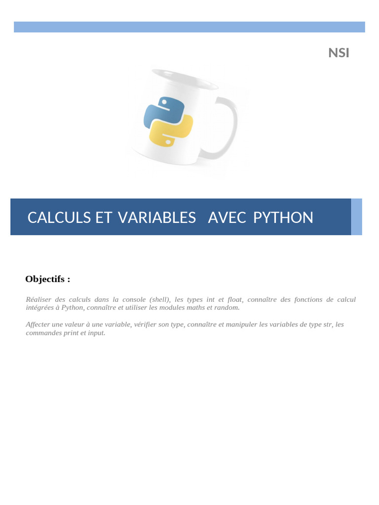 Calculs et Variables en Python | PDF | Python (Langage de programmation ...