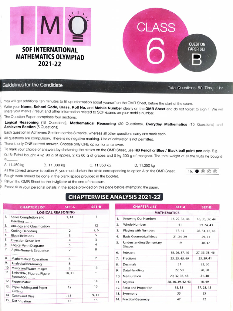 Class 6 Level 1 Imo 2021 Set B | PDF