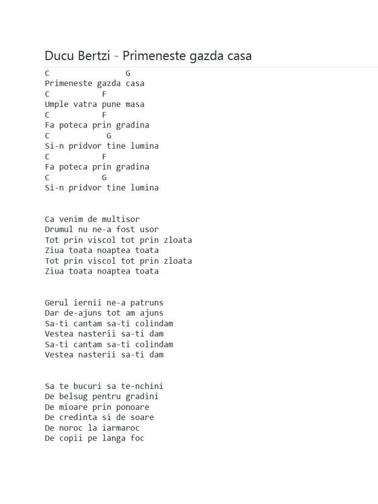Ducu Bertzi. Primeneste Gazda, Casa | PDF