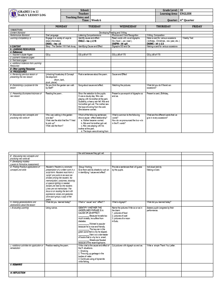 Grade 3 English Daily Lesson Plan | PDF | Cognitive Science | Linguistics
