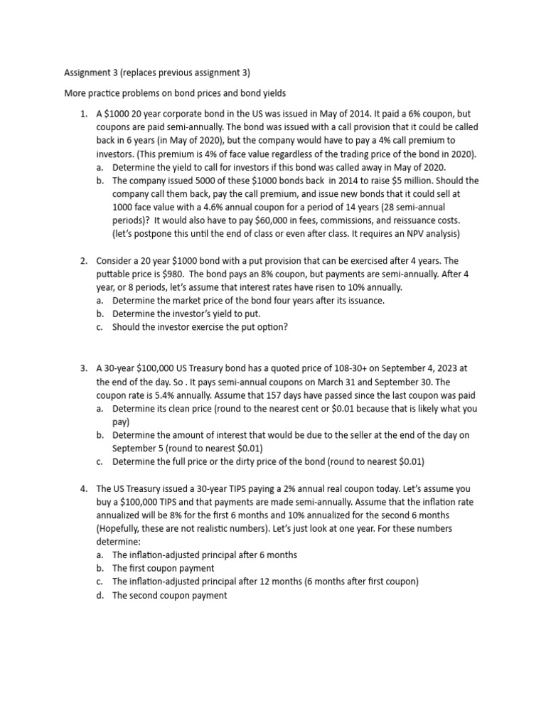 Assignment 3 - Fin 4225 | PDF | Bonds (Finance) | Yield (Finance)