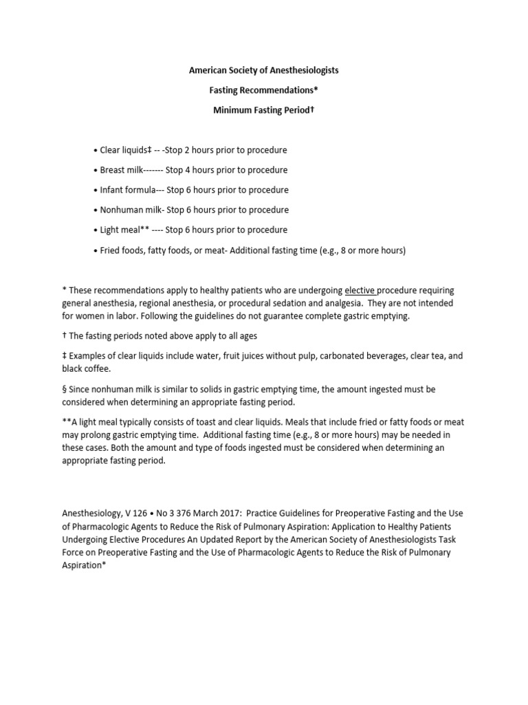 American society of anesthesiologists npo guidelines pdf