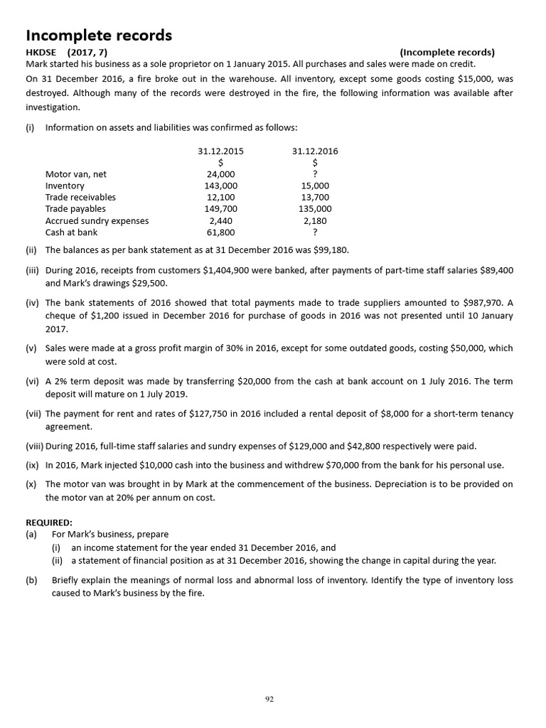 Incomplete Records Accounting Analysis | PDF | Debits And Credits | Expense