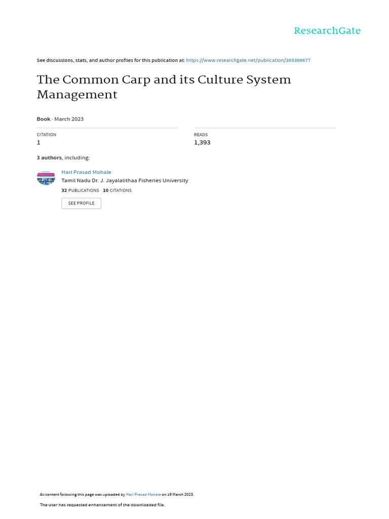 Common Carp Culture Management Guide | PDF | Aquaculture | Spawn (Biology)