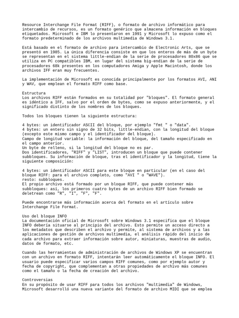 Resource Interchange File Format PDF Tecnología de sistema