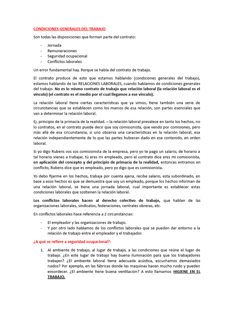 CONDICIONES GENERALES DEL TRABAJO y JORNADA LABORAL | PDF | Derecho