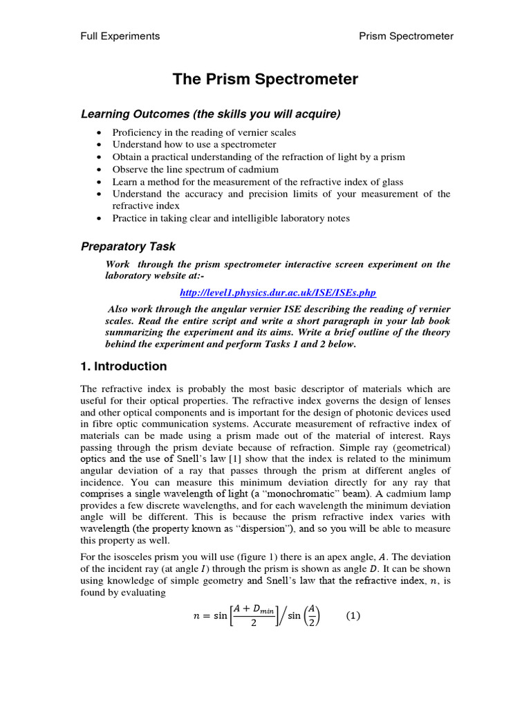 Spectrometer 2013 PDF Refractive Index Refraction