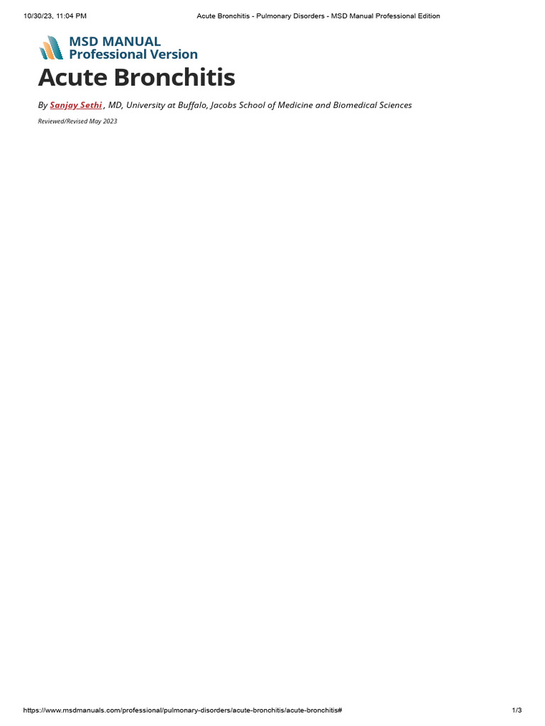 Acute Bronchitis - Pulmonary Disorders - MSD Manual Professional ...