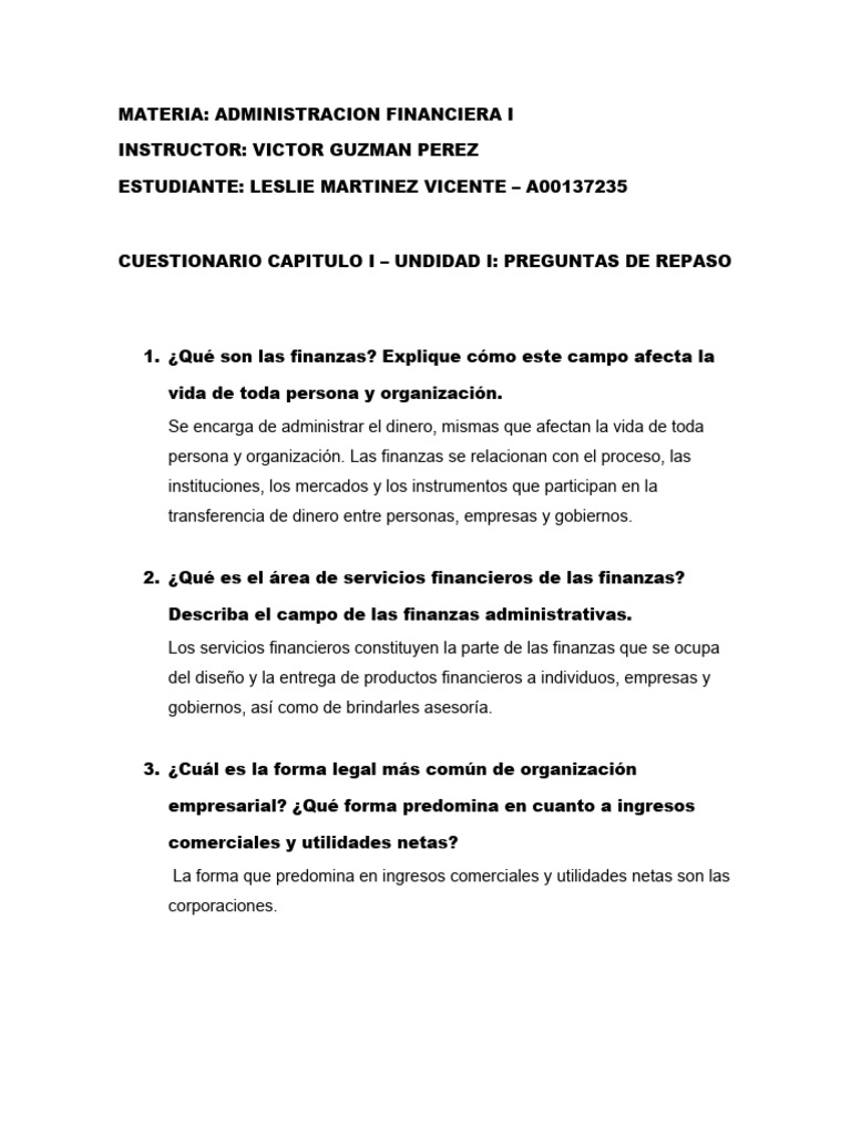 Cuestionario de Finanzas Administrativas | PDF | Mercado (economía ...