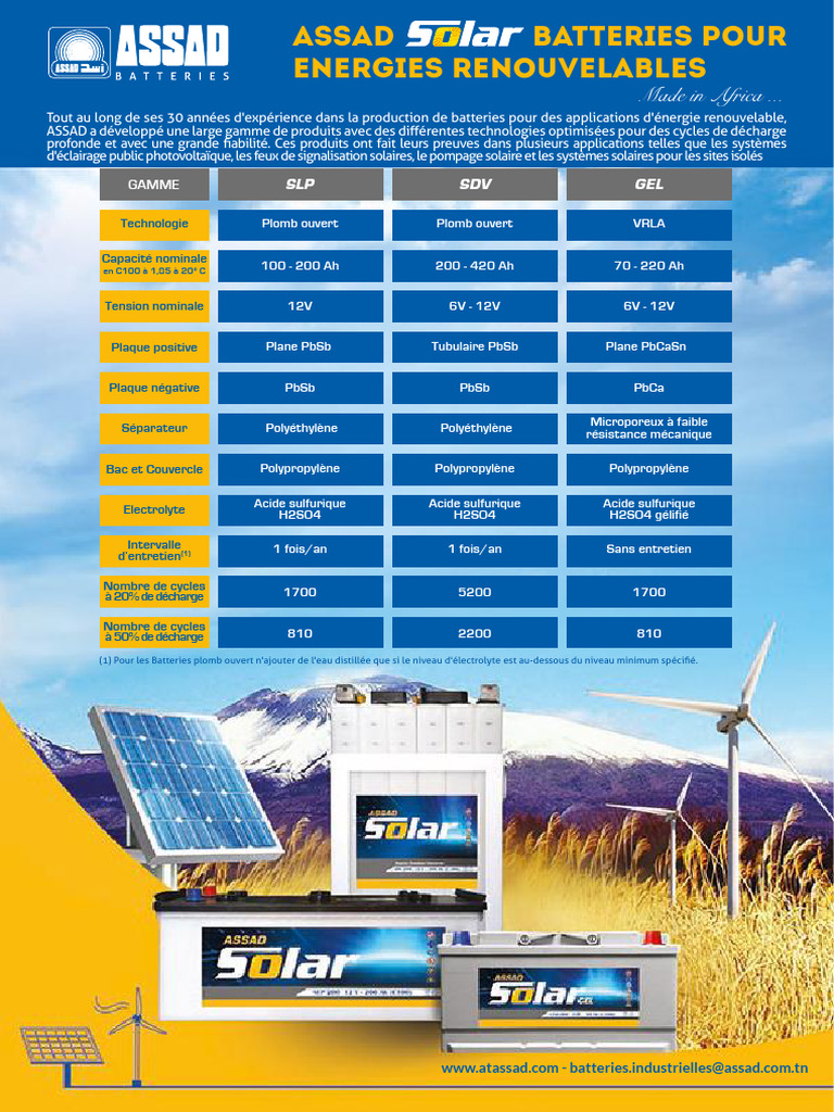 FICHE SOLAR Batteries ASSAD | PDF | Pile rechargeable | Acide sulfurique